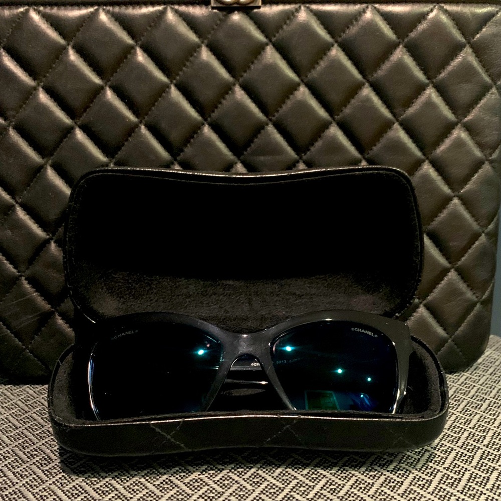 Chanel Butterly Sunglasses Black Frame Blue Lenses